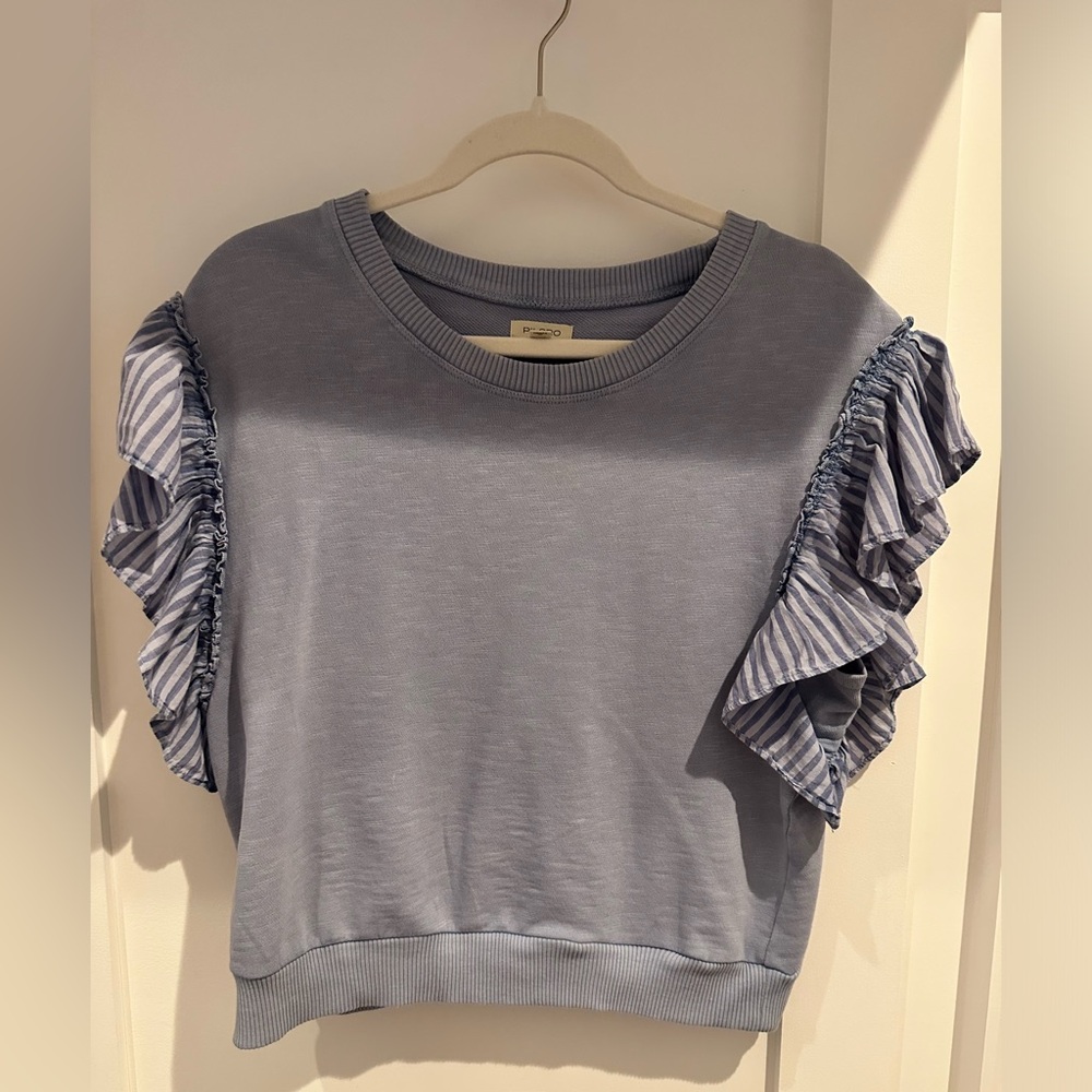 Anthropologie Pilcro Chambray Flutter-Sleeve Tee